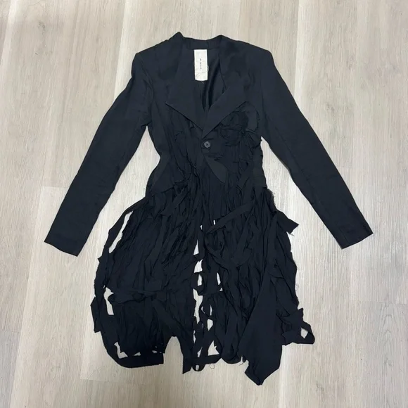 Elywood black asymmetrical hem draped blazer